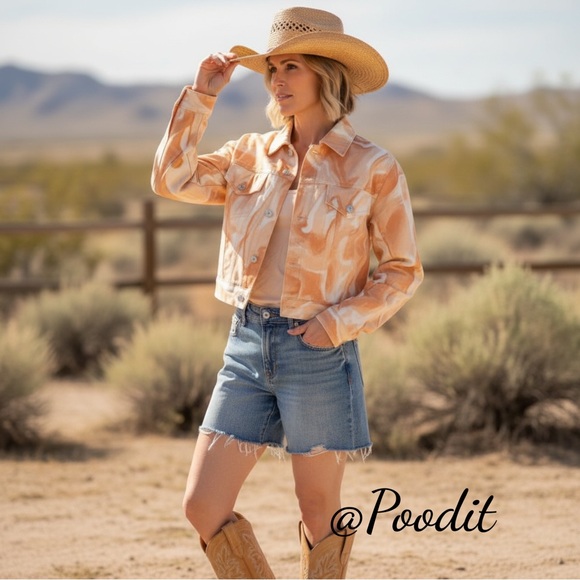 Peach Love California Jackets & Blazers - PEACH LOVE CALIFORNIA Peach and rust tie die denim jacket M L